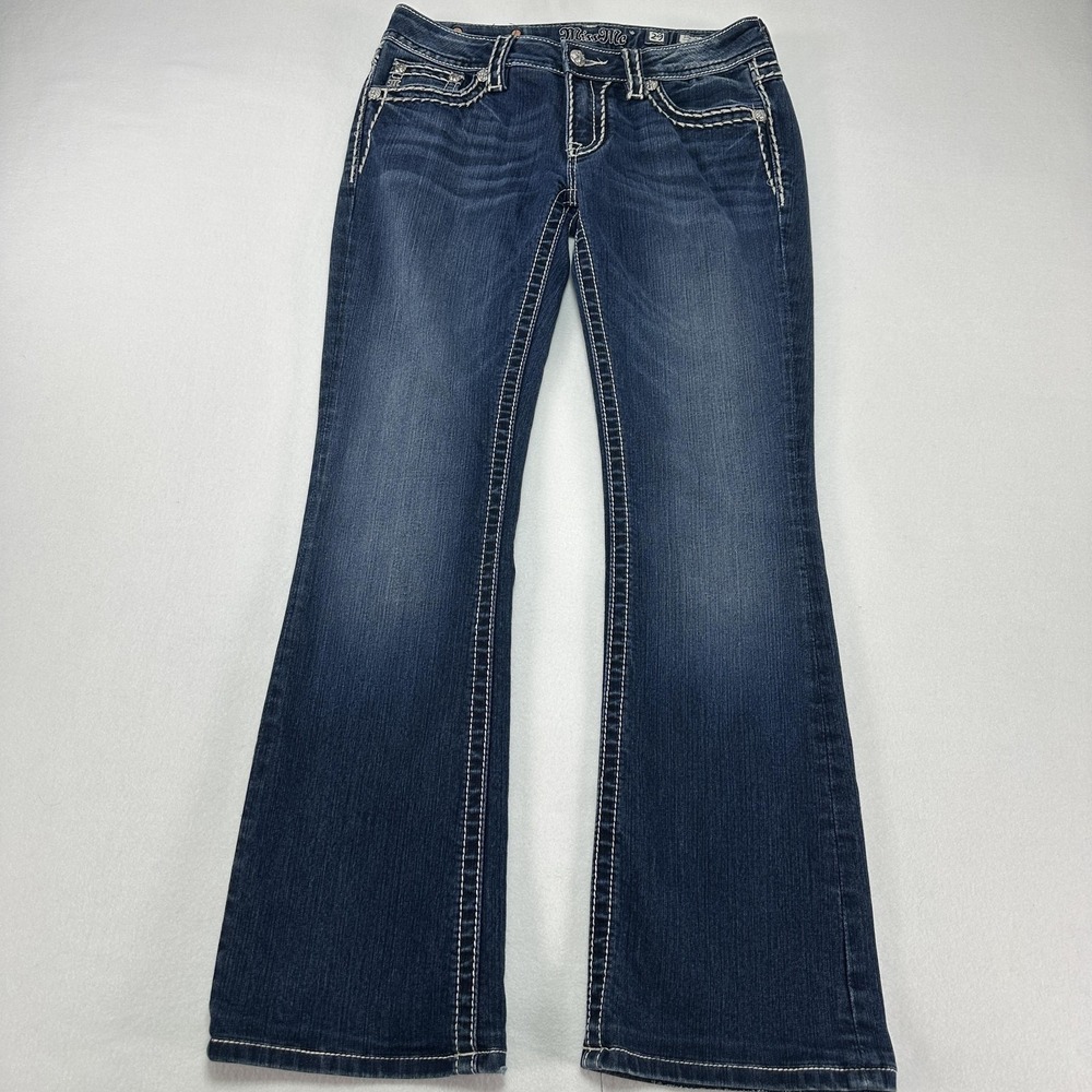 Miss Me Signature Boot Jeans Womens 29 Blue Low Rise Bootcut Stretch Embellished